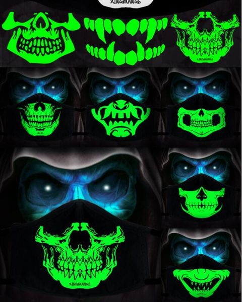 

1pcs cotton night pm2.5 anime glow skull mask mouth woman men dustproof cartoon masks in black mouth dark half face muffle mask cvqdc