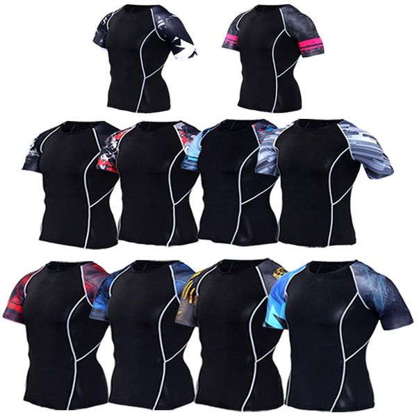 

men's running compression quick-drying t-shirt football clothing fitness tight sportswear gym sports short sleeve shirt breathab, Black;blue