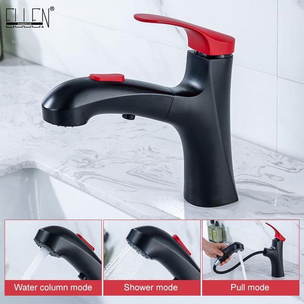 

pull out bathroom sink faucet black cold water mixer bath faucets deck mounted 2 type water spray elm8211