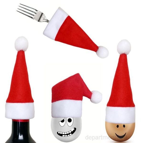 

mini santa hat pocket fork knife cutlery holder wine bottle cover christmas decorations festive party supplies dhd709