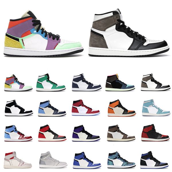 

2020 men trainer sneakers jumpan 1s obsidian black toe lucky green bred 4 4s black cat white cement mens sports shoes