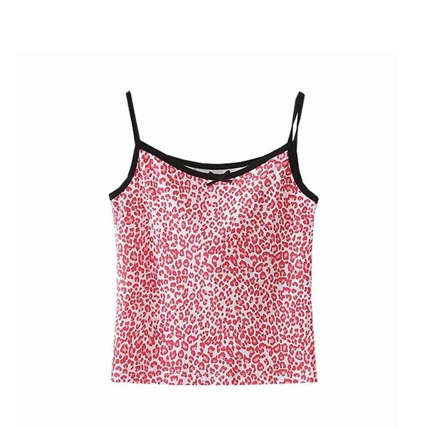 

2020 summer crop women pink crop cute leopard print cute tie front vintage ribbed cami, White