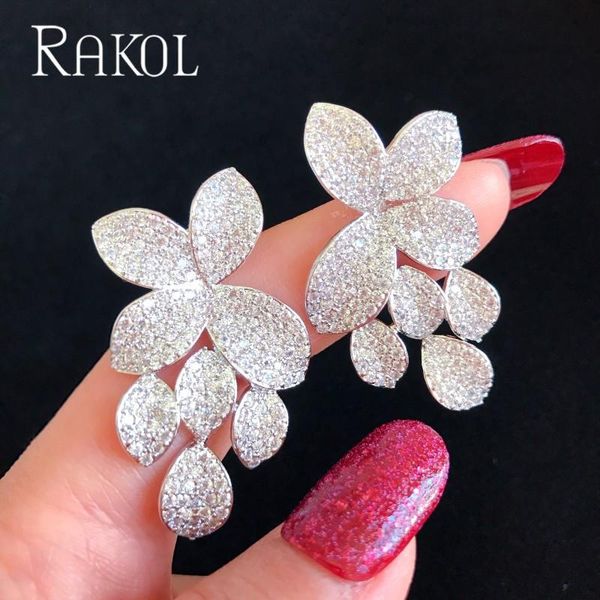 

rakol romantic butterfly cubic zirconia trendy long dangle wedding jewelry for bride bridesmaid wedding accessories re02281, Silver
