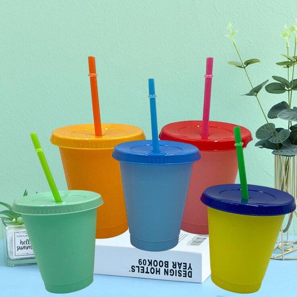 

16oz color changing cup magic plastic drinking tumblers with lid and straw reusable candy color cold cup summer beer mugs gwa2903
