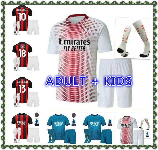 

взрослые мальчики ac 2021 milan ibrahimovic футбол для футболки набор 20 21 pietk pequeta theo rebic футбольные рубашки мужчины детские набо, Black