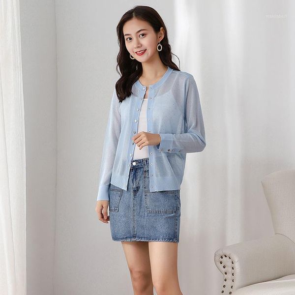 

new korean version of long sleeve versatile ice silk cardigan summer of1, White;black