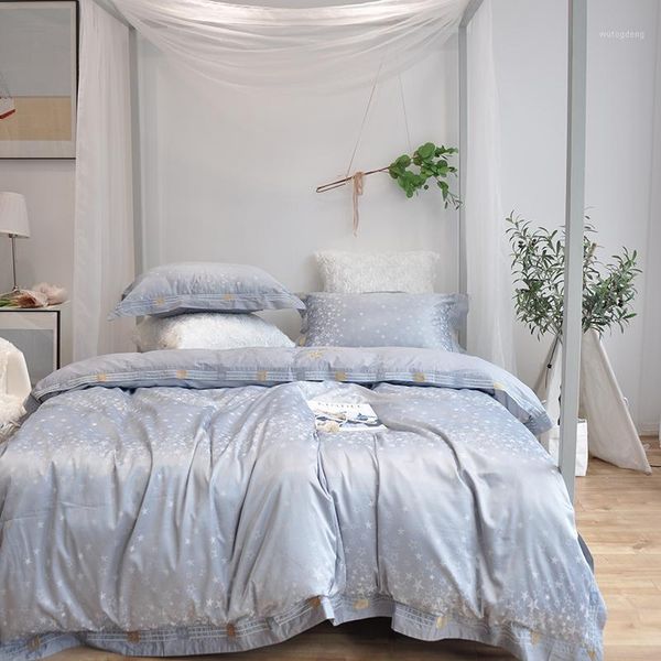 

silk cotton jacquard shining star bedding set embroidery duvet cover sets bed sheet pillowcases  king size 4pcs1