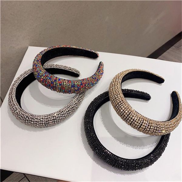 

vmae 2021 rhinestone sponge headbands hairband wholesale 4 colors women wide thick baroque headband hair accessories for women, Black;brown