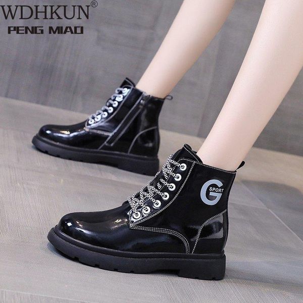 

boots women shoes pu woman boots wedge solid color fashion winter ankle 2020 winter new short fur warm 2020, Black