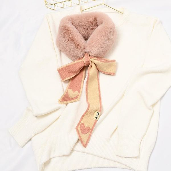 

scarves versatile winter wool scarf small female korean version short style fur collar cute student adult1, Blue;gray