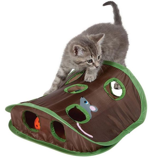 

cat toys 2021 mice toy hide & seek game collapsible puzzle exercise 9 holes mouse hunt with bells