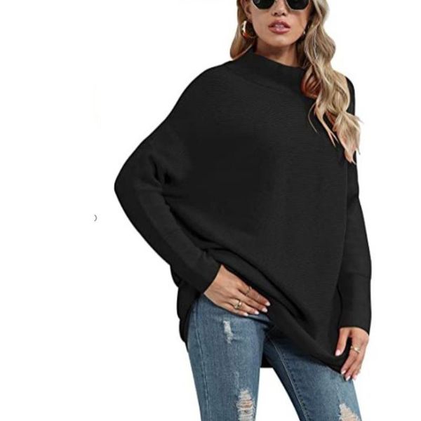 

winter sweaters solid women knitted foldover turtleneck sweaters oversized batwing sleeve female jumper knit pullovers #lr2, White;black