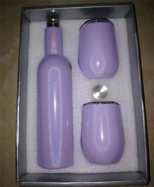

diy sublimation 3pcs wine glasses set stainless steel vacuum insulated wine bottle 500ml glitter wine tumbler with lids ing