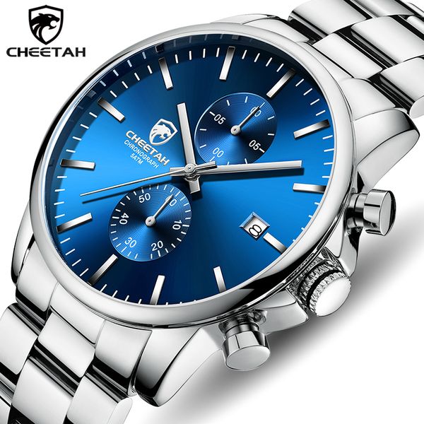 

men watch cheetah brand luxury business wristwatch fashion casual stainless steel sports waterproof clock relogio masculino 201212, Slivery;brown