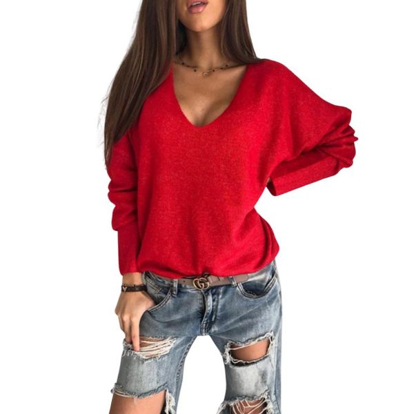 

women's sweaters women casual loose sweater ladies long sleeve deep v-neck solid knitted pullover girls spring/autumn s-xxl, White;black