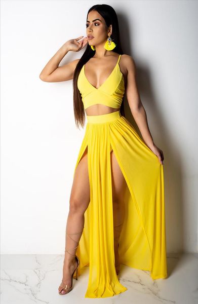 

women dress summer beach deep vest long skirt crop two piece set club party wear beach sunsuit plus size, Gray