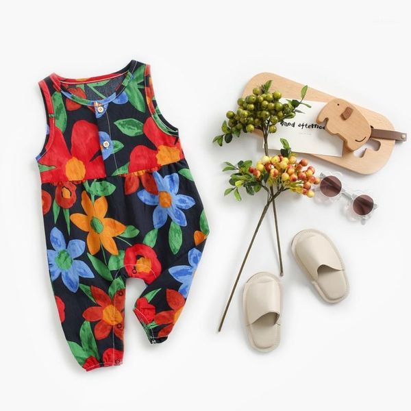 

baby girls boys jumpsuit pajama cosy rompers sleeveless floral clothes newborn kids toddler coveralls1, Blue