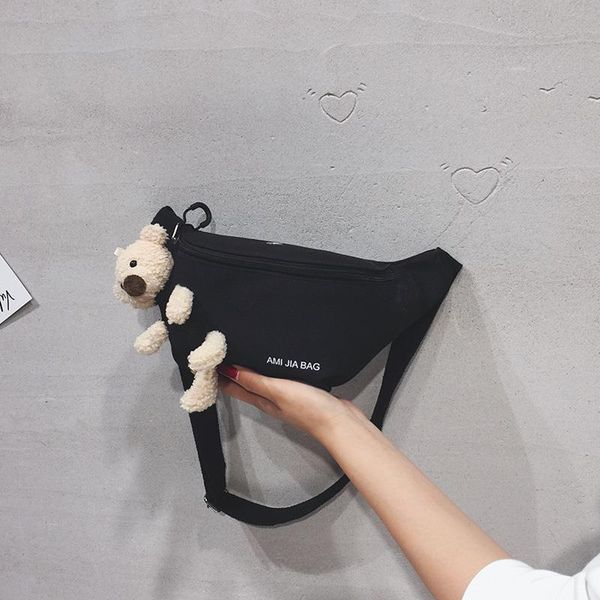 

bear canvas bags 2020 cute girl student travel zipper chest bag waist bags shoulder crossbody for women travel fanny pack