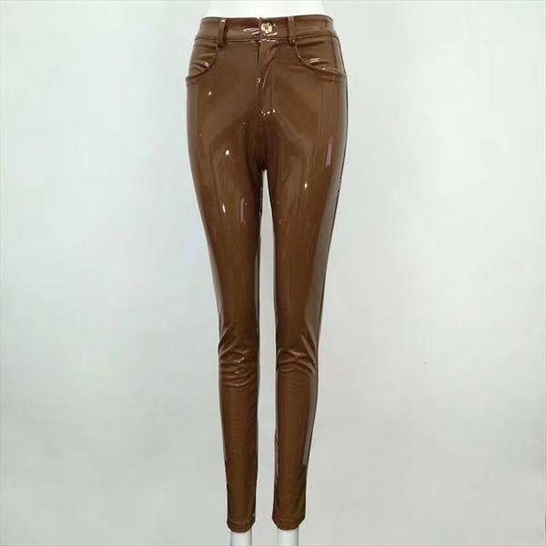 

celebrity brown red black leather stretch pants fashion boycon pant drop shipping good quality, Black;white