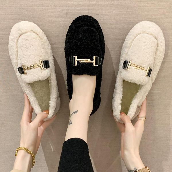 

slip на обувь для женщин modis повседневные женские кроссовки низкие каблуки мокасины меховые меховые квартиры складки на 2020 новый зимний, Black