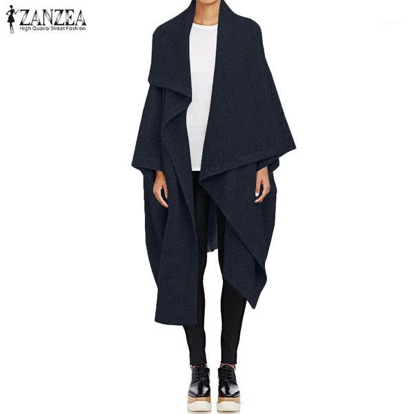 

wool cape poncho women's coats 2019 zanzea autumn long trench fashion lapel neck cardigan jackets female casaco oversized 1, Black