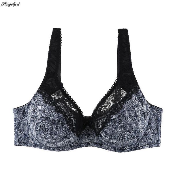 

plusgalpret c d e cup 38 -48 big chest women favorite underwear floral print bras for women unlined super thin bralette bh 201202, Red;black