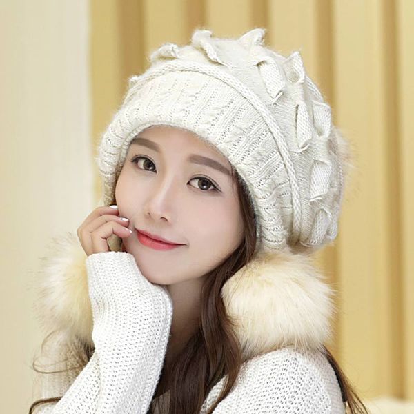 

double pompom balls winter hats for women knitted beanies hat for girls real fur casual caps warm hat gorros black, Blue;gray