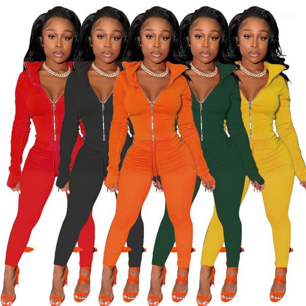 

color tracksuits fashion zipper cardigan long pants womens 2pcs sets casual females clothing womens designer solid, Gray
