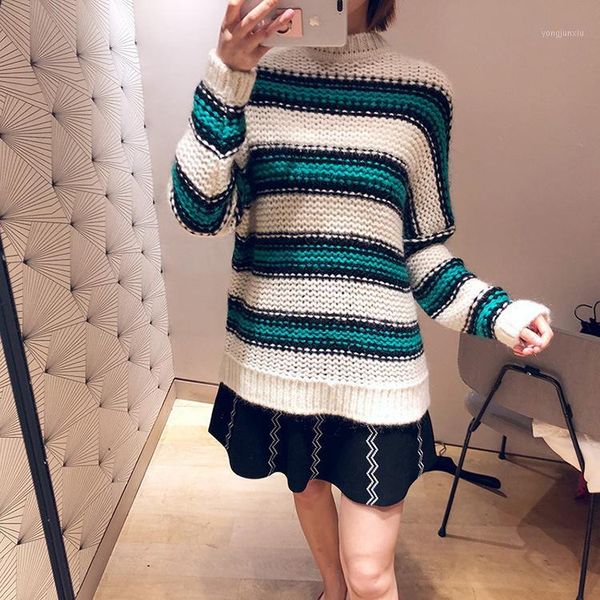 

18 mohair stripes splicing contrast color knitting shirt sweater h18morena810901, White;black