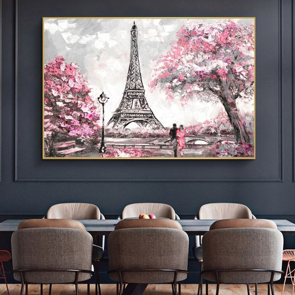 

abstract romantic lovers street view wall art canvas paintings eiffel tower posters and prints for living room decor