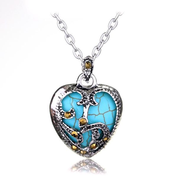 

pendant necklaces statement necklace 2 color silver plated marcasite blue black stone heart metal chain jewelry