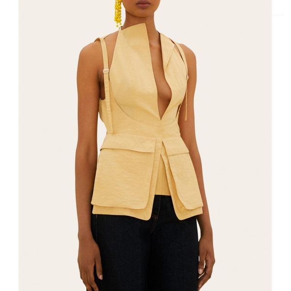 

6.7 2020 summer new women backless halter vest female coat 3 color1, Black;white