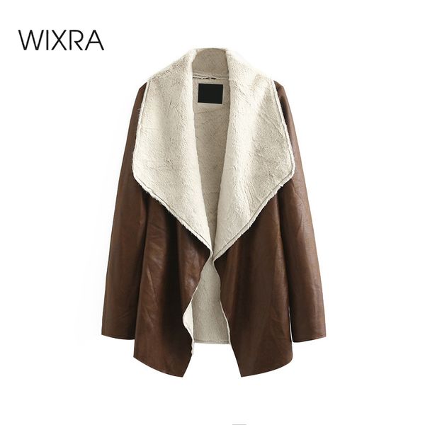 

wixra women coat jacket loose faux leather warm overcoats with fur streetwear female casual pu outerwears autumn spring new 201030, Black