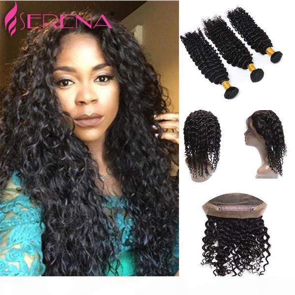 

360 lace band frontal closure with bundles,peruvian virgin hair with elastic frontal closure lace frontal closure with bundles, Black;brown