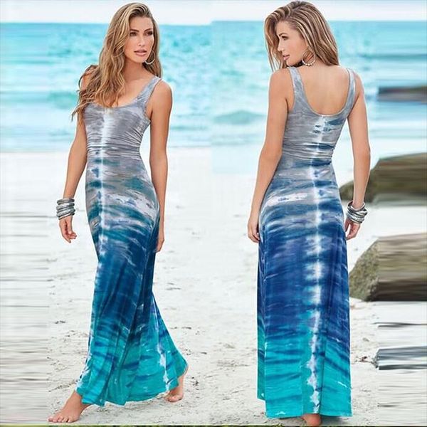 

mc womens summer clothes new european and american slim print beach dress sleeveless tank long dress large big plus size, Black;gray