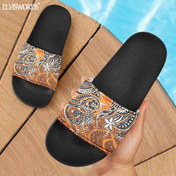 

elviswords hawaiian sunset orange aloha print men women summer slide sandals durable rubber slio on casual home slippers y1202, Black