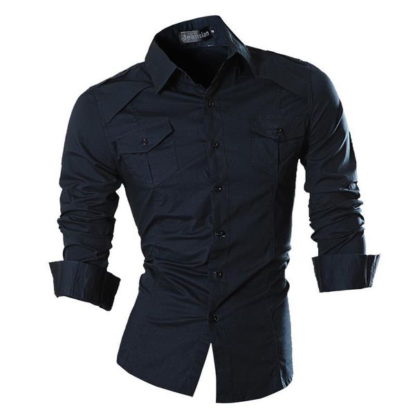 Мужские рубашки Jeansian мужская мода повседневная рубашка кнопка с длинным рукавом Slim Fit Designer 8001 военно-морской флот