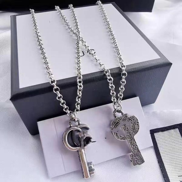 

sterling silver 925 engraved key necklace logo vintage make vintage fashion pendant men's and women's sweater chain