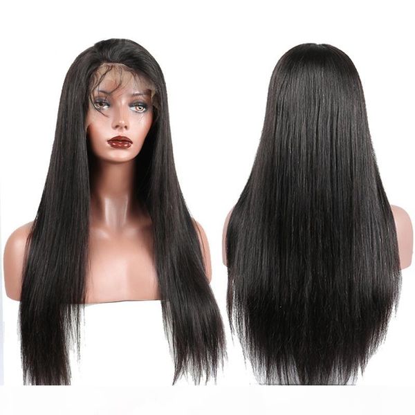 

natural color straight human hair wigs 360 lace front human hair wig transparent lace wigs with baby hair, Black;brown