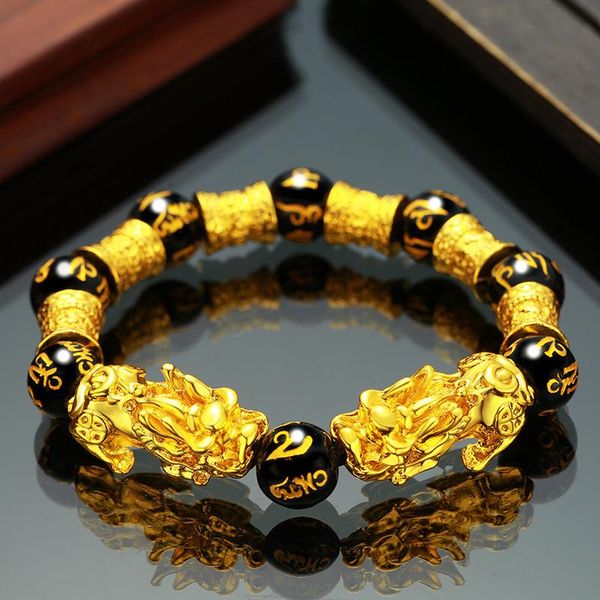 

charm bracelets imitation 999 color fabulous wild animal couple bracelet fashion temperament men and women sand gold obsidian jewelry, Golden;silver