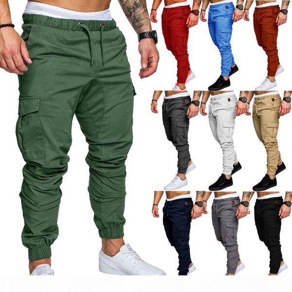 

мужские плиссированные грузовые брюки несколько карманов slim fit black black blue army green joggers бесплатная доставка