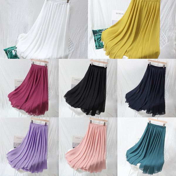 

new arrival summer chiffon skirt korea fashion prairie chic women high waist swing skirts sweet a-line ankle-length skirt d184 q1209, Black