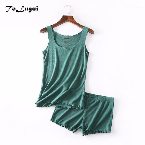 

thread women shorts pajamas suit soft sleeveless vest homewear female summer pajamas1, Black;red