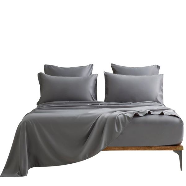 

bedding sets 4/6pcs wash silk pure satin bed sheet set flat fitted pillowcases with 2 square pillow covers king size