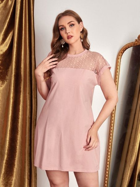 

plus lace yoke dress i4ht#, Black