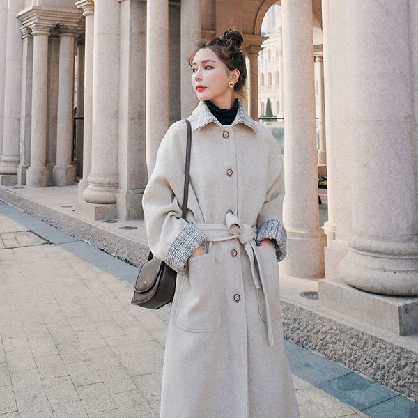 

hepburn wind female wool long and small korean quilted winter coat new 2020, Black