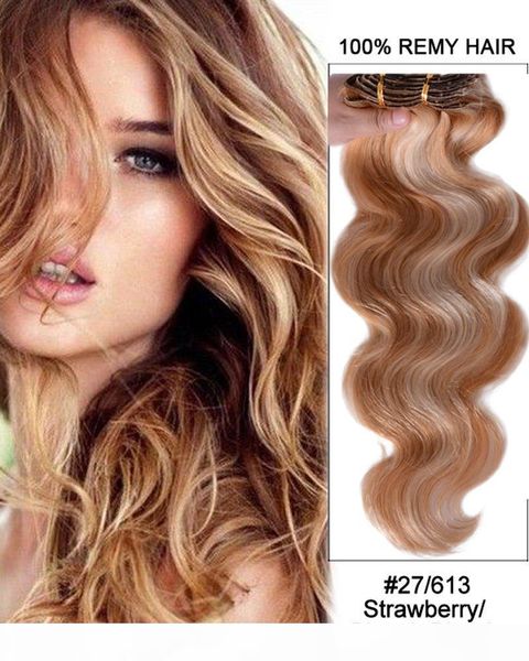 

elibess 7pcs set clip in human hair wavy remy european clip in hair extensions clips in human hair extensions 150g colore 27 613 mixed, Black