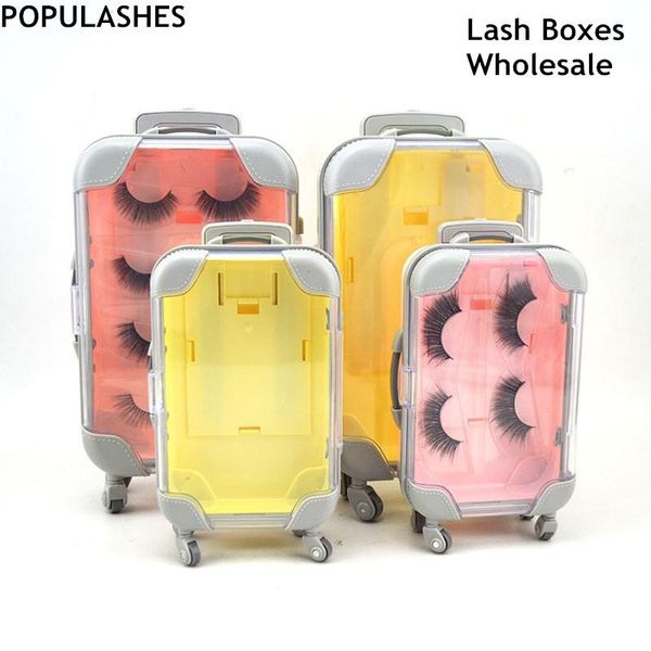 

false eyelashes mini suitcase luggage lash box packaging mink lashes empty case with tray rectangle eyelash boxes makeup storage