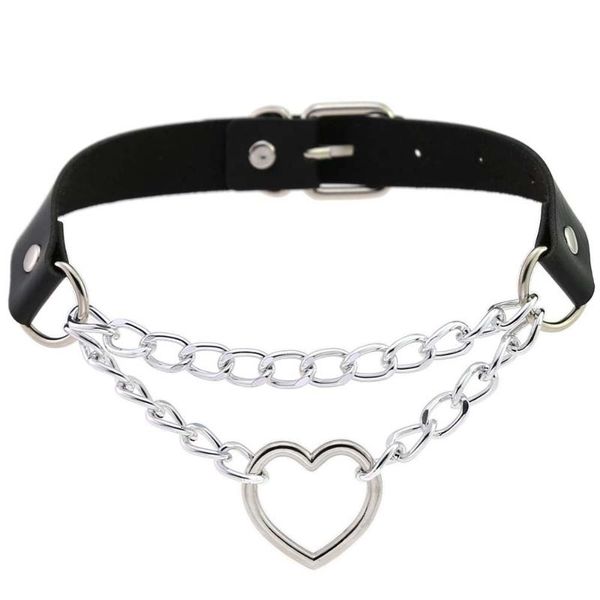 

dark gothic heart chain choker collar harajuku punk choker women girls black leather chocker emo kawaii witch jewelry, Golden;silver