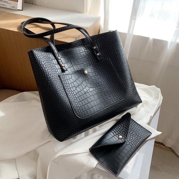 

shoulder bags 2piece/set women handbag large capacity soft pu bookbags ladies wild schoolbags sac a main femme 2021